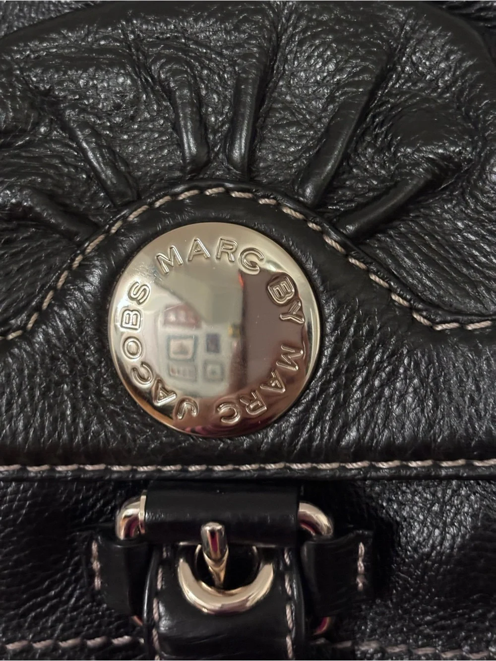 Marc by Marc Jacobs vintage Black Pebbled Satchel Zip Buckle Logo Silver HW - Picture 4 of 15